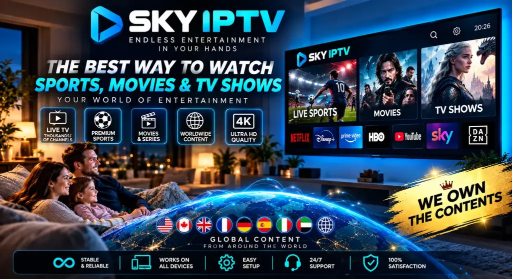 Official sky iptv streaming interface on Smart TV in 4K.