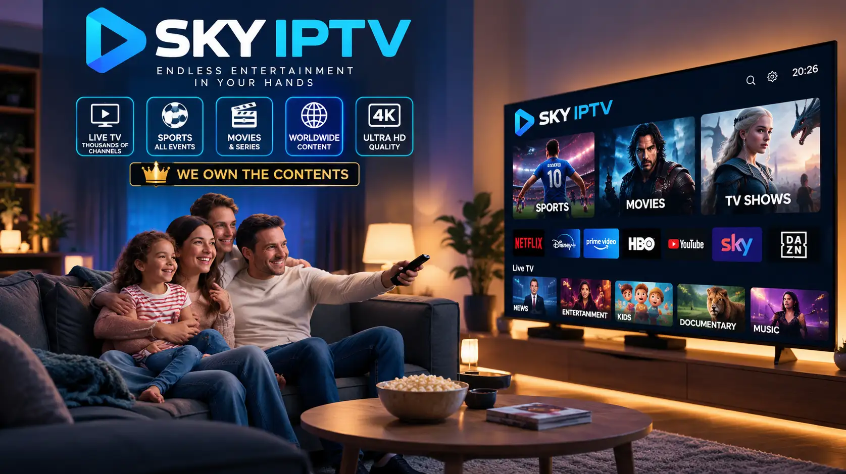 Family enjoying stable content with a sky iptv subscription.